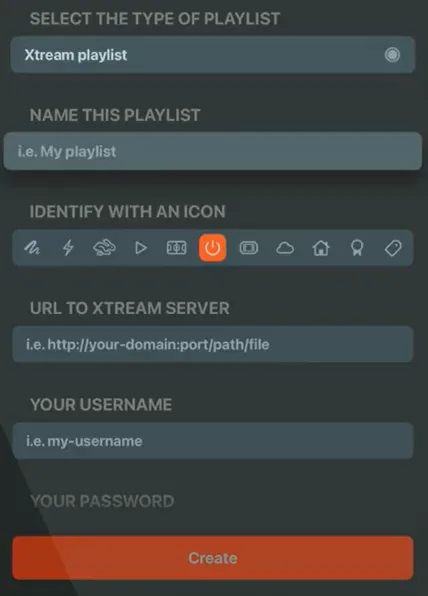 The completed Xtream Codes form in UHF